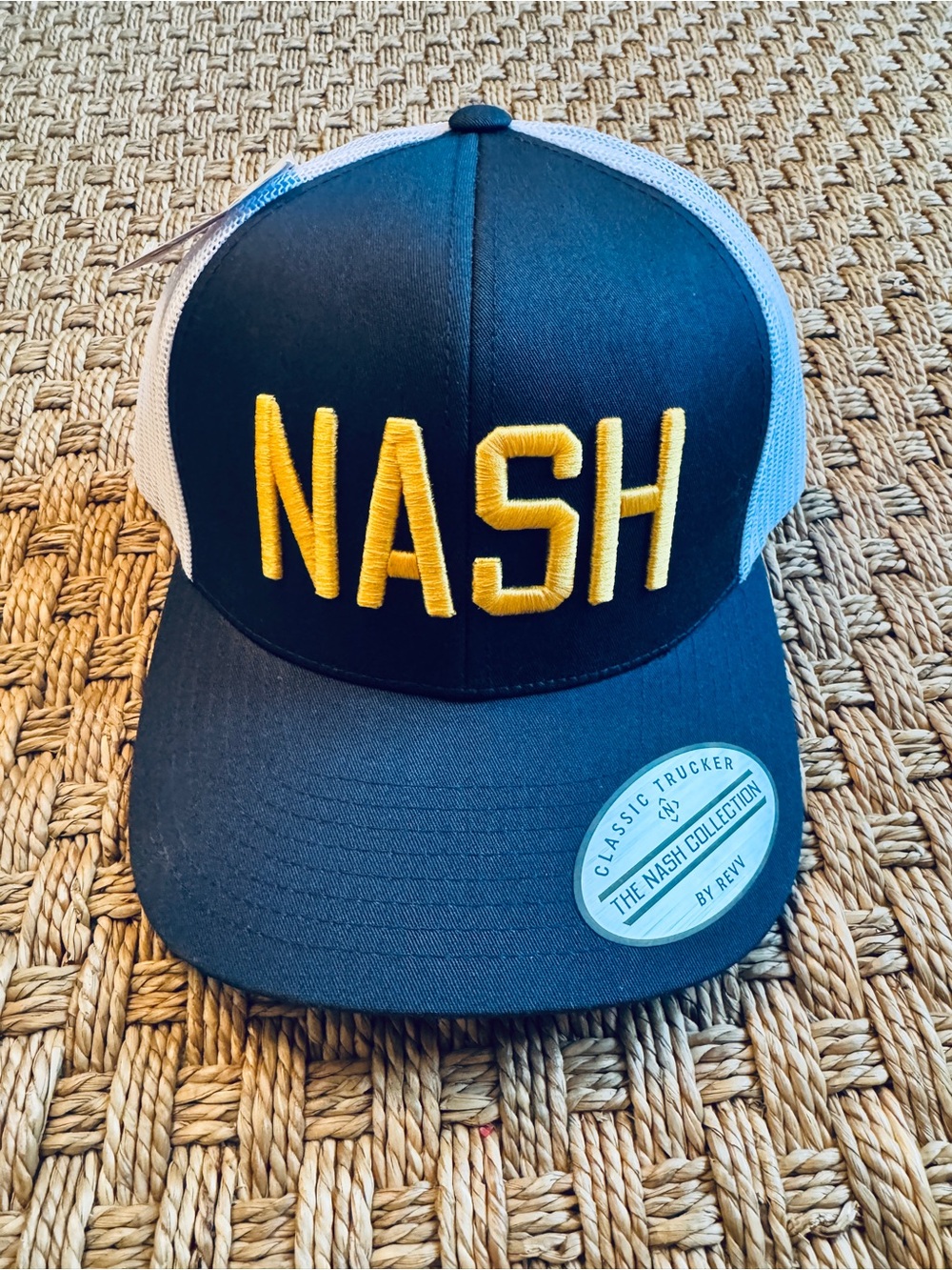 NWT NASH Trucker Hat - Navy with Yellow Embroidery